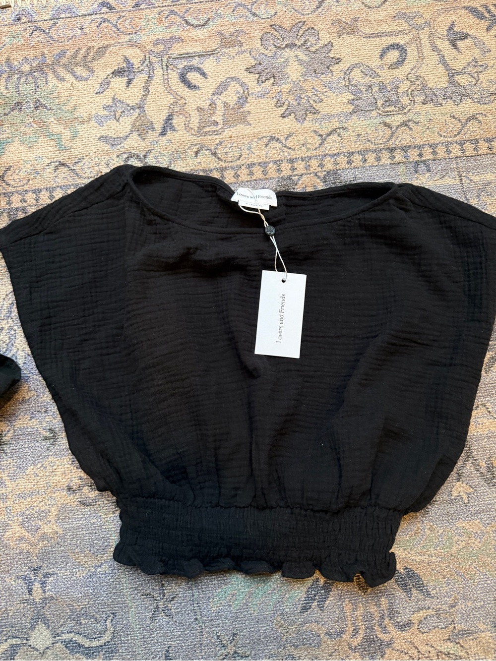 Lovers + Friends Black Smocked-Hem Crop Top